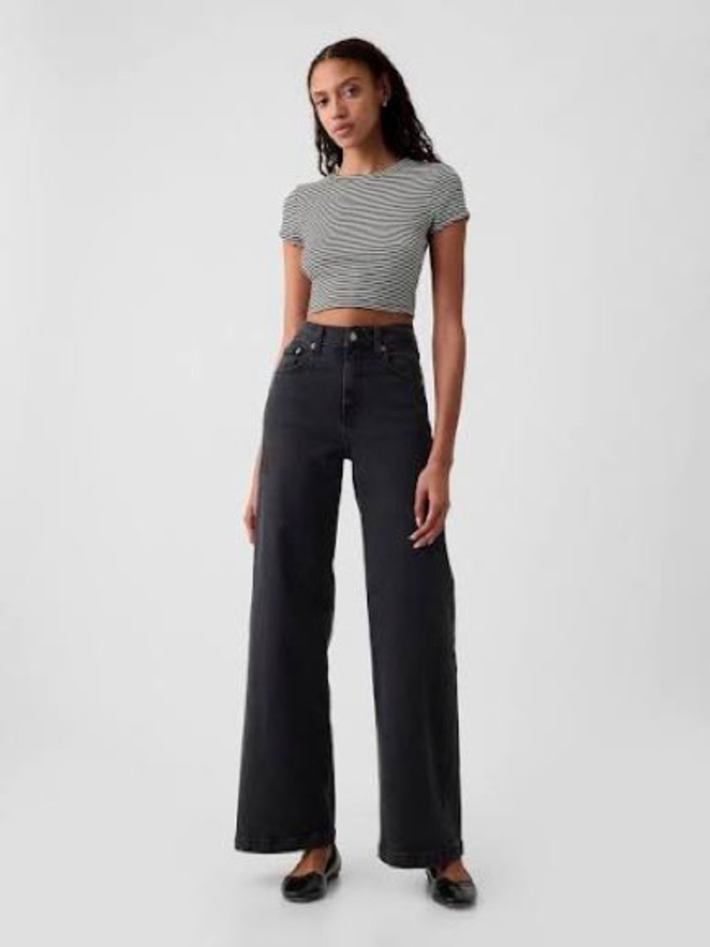 GAP Black High-Rise Stride Ankle Wide Leg Jeans